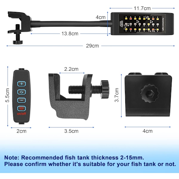 Lumière LED til akvarium, fiskeakvarielygte, plantelys (4.8W, sort)