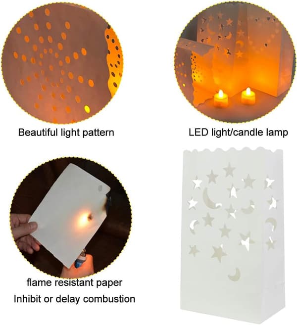 30 stk. telys pose 3 modeller flammehemmende papir LED Ca
