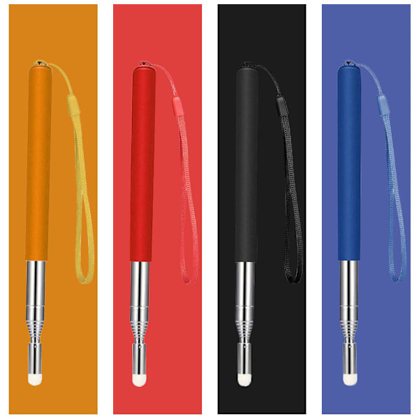 4-pack teleskopiska pekpinnar, utdragbara 100 cm, lärarpekpinne med snöre för klassrumstavla, undervisningspresentationer (svart, blå, orange,