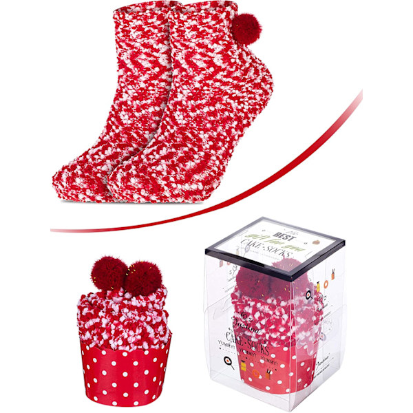4 par Alla hjärtans dag DIY Cupcake strumpor Fuzzy plysch strumpor med Cupcake omslag Vinter fluffiga tofflor strumpor för kvinnor flickor