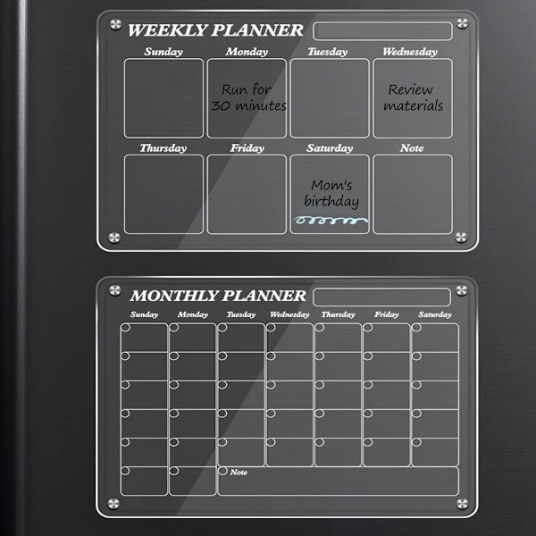 Magnetisk kylskåpskalender, transparent månadsplanerare, akrylkylskåpskalender, månatlig torr raderkalender, kylskåpsorganiserare