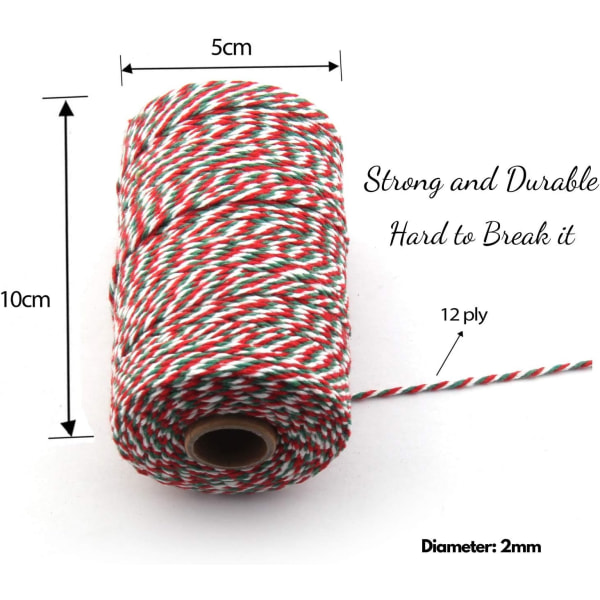 Puuvillainen leipurilanka Punainen Vihreä & Valkoinen, 656 Jalkaa/200m Pakkausnaru