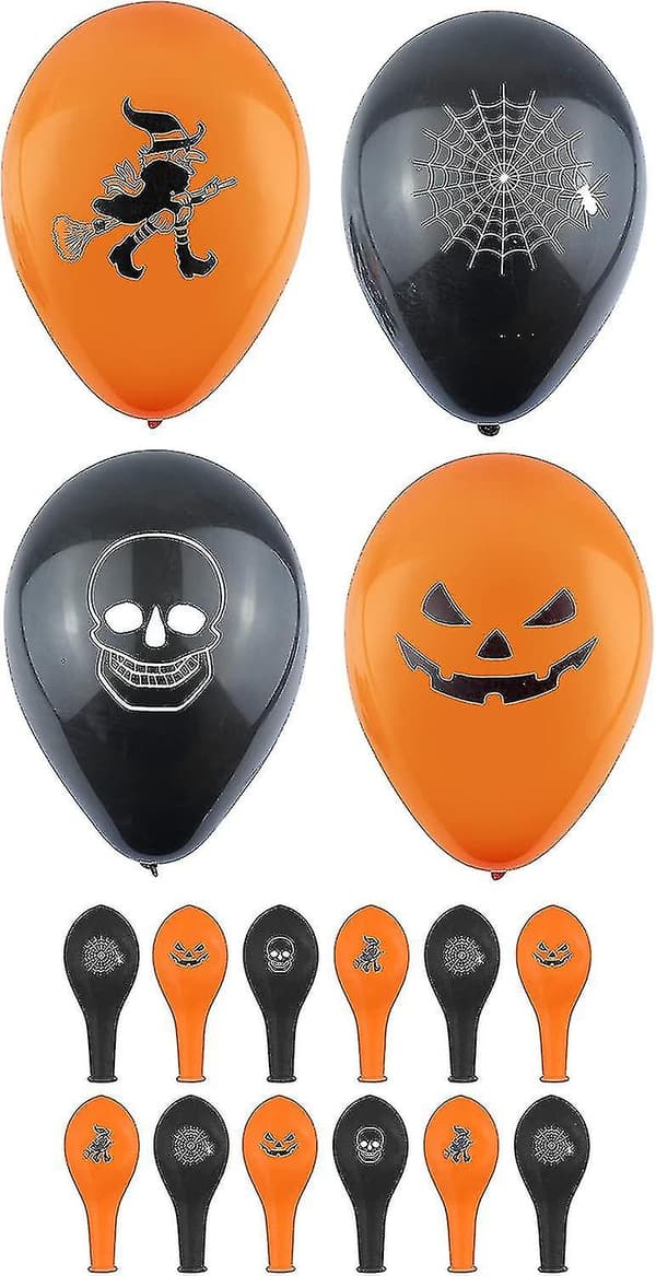 Halloween-balloner 12-pak - Sort og orange dekorationssæt