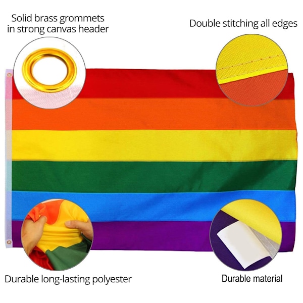 Super Polyester Material Regnbågsfärgad Tryckt Flagga, Livfulla Färger Blekningsbeständig För Inom- och Utomhusbruk, 3x5 Fot Mässingsöljetter