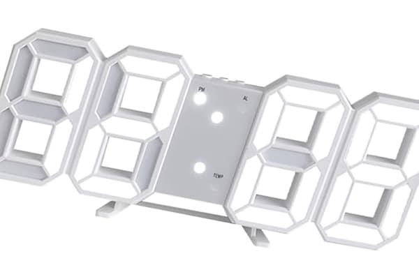LED Digital Klocka - Minimalistisk - Stor Display - Vit Ram med Blå Ljus