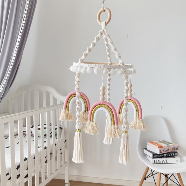 Regnbåge Mobil Hängande Macrame Baby Mobil Regnbåge Spjälsäng Mobil