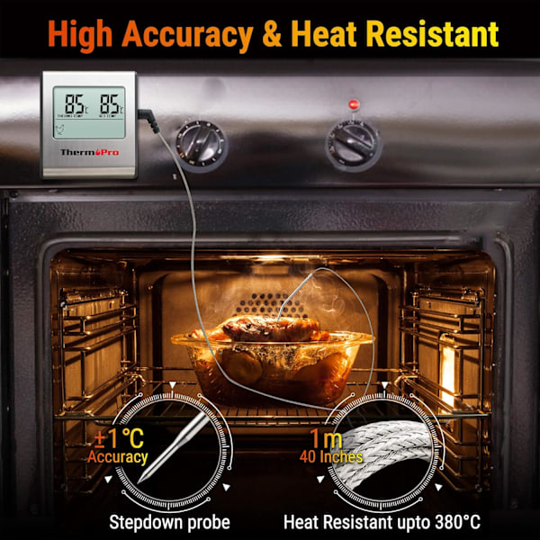 Smart Kötttermometer, Ugnssäker med LED-display, Rostfri Sond Läser Av Temperaturen Omedelbart, Kabelanslutning för Säker Användning i Ugn, Hög Noggrannhet