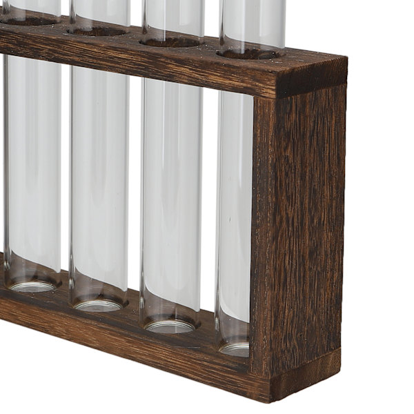 Bordskiva i glasrör Vas Hög Borosilikatglas Tall Träram Retro Rör Växt Vas för Hydroponiska Växter Heminredning 5 Flaskor