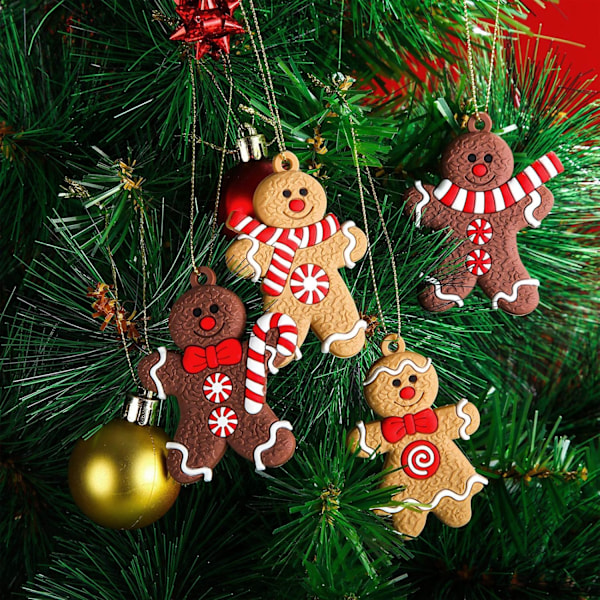 Traditionella Dekorations Mini Pepparkaks Julgransprydnader, 24 Delar Flerfärgade Blandade Pepparkaksfigurer för DIY Dekor, Mjuk PVC Gummi