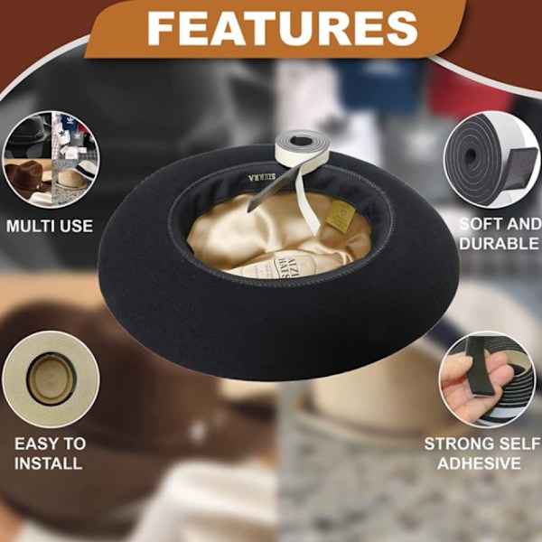 Hattbandrulle 20 mm bred*2 meter lång*2 mm tjock - Storleksreducerare i skum för skyddshjälmar - Insats för storleksjustering av kepsar - för Fedora, baseballkepsar, Panama,
