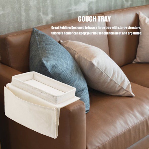 Sofa Bakke Foldbar Arm Opbevaring Holder Bord 600D Oxford Klud Sidelommer til Sofa, Beige