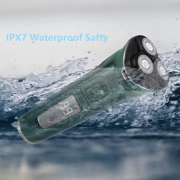 Elektriska rakapparater för män Uppladdningsbar vattentät IPX7 Rotary Dark Green