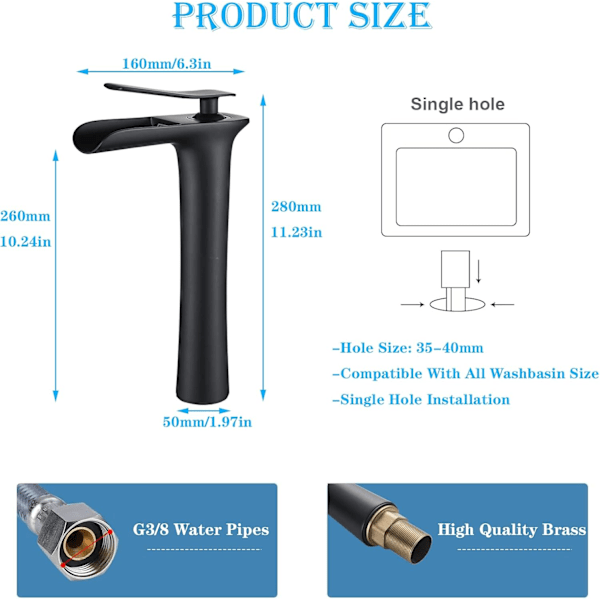Elegant Modern Design Blandare, Enkelgrepps Rostfri Blandare för Badrumskommoder, Stänksäker Vattenflöde Ultrafint Sprayhuvud