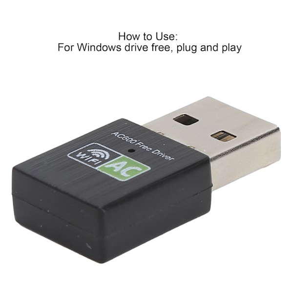 Wifi-adapter USB-mottaker Ethernet 600 Mbps 2,4 GHz 5 GHz Dobbelt bånd Trådløst nettverkskort Svart