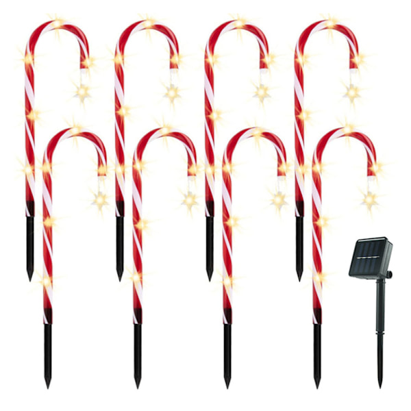 Väderbeständiga Utomhusdekorationer, Soldriven Varmvitt Ljus, 8 LED Solcellsdrivna Julgransljus Sockerrörsmarkörer Enkel Installation för Uteplats,