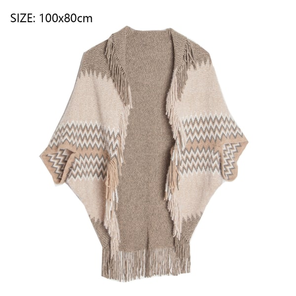 Dam varm sjal wrap öppen framsida poncho cape färgblock
