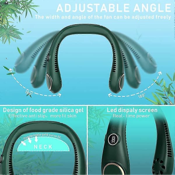 Bærbar halsventilator, nyeste USB-genopladelige bladløse halsventilator, bærbar håndfri halsventilator med Di