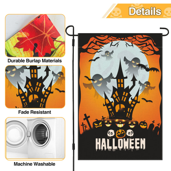 Halloween trädgårdsflagga 12 x 18 tum, Halloween flaggor säckväv