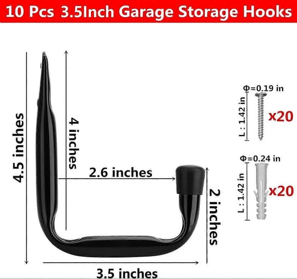 Garagekrokar för förvaring, kraftiga J-krokar (svarta, 10-pack)