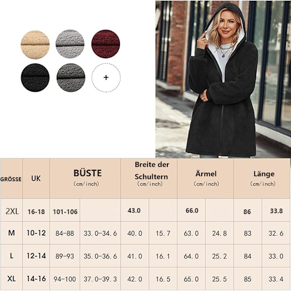 Naisten pitkä huppuinen fleecetakki, Oversize, pitkähihainen, pörröinen plushatakki, lämmin teddyfleecetakki, talvihuppari, ulkovaatteet, neuletakki (XL)