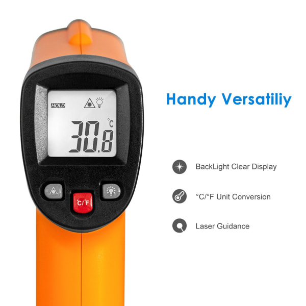 Infraröd termometer, beröringsfri laser infraröd termometer från -50°C till 550°C, bakgrundsbelyst LCD-skärm (ej för människor)