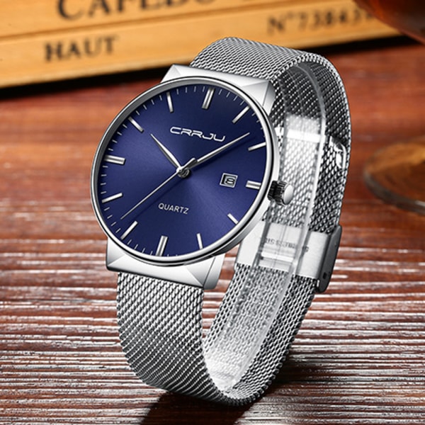 Mænds Ur Ultra Tyndt Vandtæt Armbåndsur Mænd Mode med Sort Rustfrit Stål Rem Mesh Analog Kvarts Business Mænd Ure