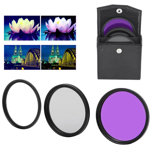 3 i 1 55mm Optisk Glas UV CPL FLD Linsefilter Sæt til Canon/Nikon DSLR Kameraer med Opbevaringsboks