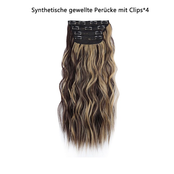 Clip-in-pidennykset, 4 kpl 55 cm täyspäinen hiustenpidennyssarja klipsillä, synteettiset aaltohiukset, hiuslisäke naisille