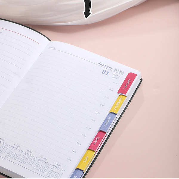 2024 Notesbog A5 Planner - 365 Dages Planner, Helligdage, Kontakter