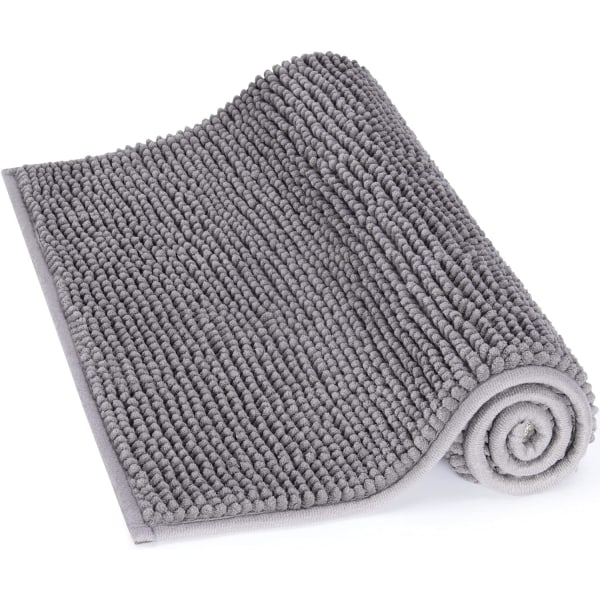 Skridsikker bademåtte 50x80cm mikrofiber chenille tæppe til badeværelse grå