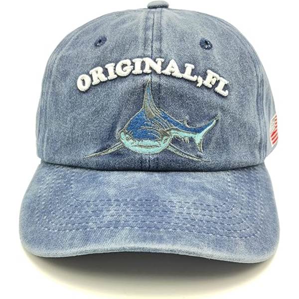 Shark Brodert Bomulls Baseball Caps Vasket Distressed Pappa Hatt