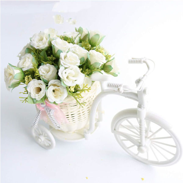 Kunstig Roseblomst med Cykelkurv Pot Sæt Dekoration Plante S