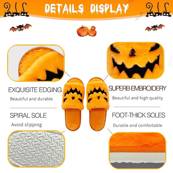 Halloween-tofflor: Utsökt pumpa-ansiktsbroderi-design för