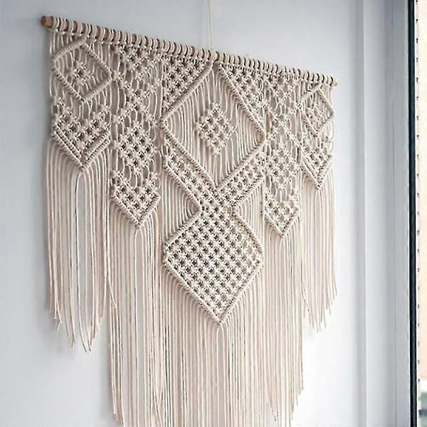 Makramé Bohemsk Veggteppe Veggdekorasjon Chic Geometrisk Kunst Håndverk Vevd Teppe For Romdekorasjon