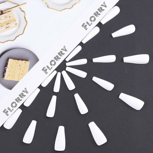 Florry Coffin Extra Long Fake Nails Ballerina Press on Nails Matte Acrylic Nails for Women and Girls 24Pcs (Black)