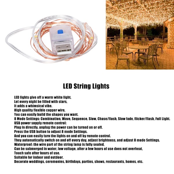 LED-ljusslinga 8 lägen hängande stjärnsprängningsljus med fjärrkontroll för jul inomhus utomhus dekoration