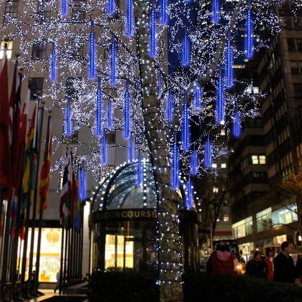 Hög Ljusstyrka Meteorregn Ljusslingor, Blå LED Juldekorationer, Vattentäta Kopplingsbara Utomhus Ljusslingor för Bröllopsfest, 192 LEDs