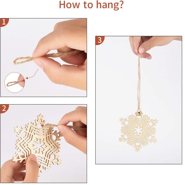 Snøfnuggpynt i tre, for rustikk juledekorasjon DIY-håndverk