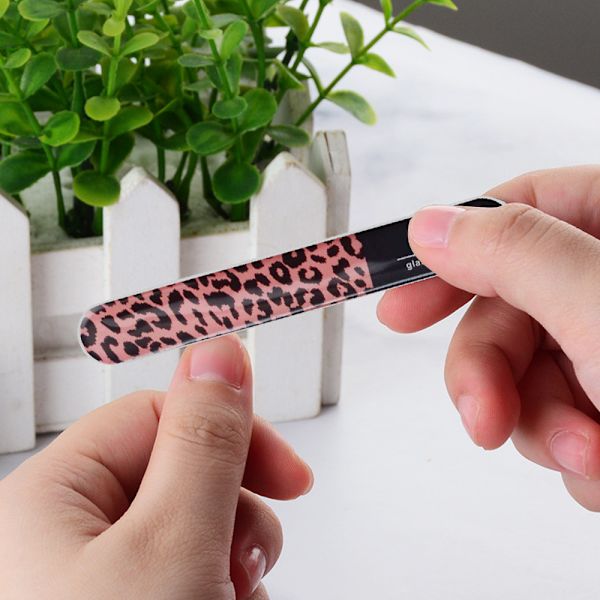 3-pack kristallglas nagelfil med case, nagelglansbuffert polerare för manikyr nagelvård nagelfil Leopard print