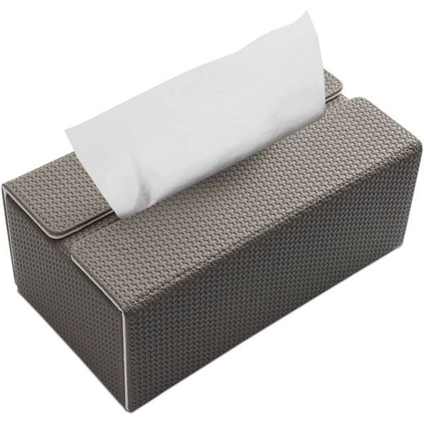 1 st (Grå+Vit Vävt Mönster) Rektangulär Tissue Box i Läder