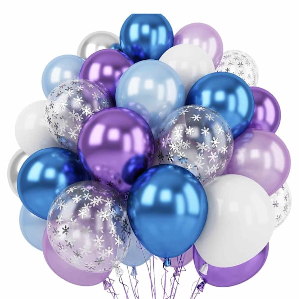 Frysta Ballonger, 12 Tum, Blå, Lila Latexballong med Snöflingeballonger för Flickor, Vinterunderland Födelsedag, Babyshower, Jul Fryst