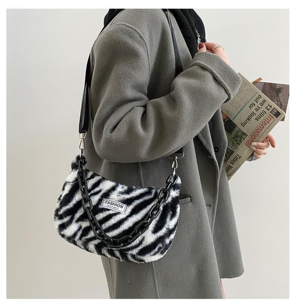 INS Mode Kvinder Zebra Mini Skuldertasker Vinter Plys Armhule