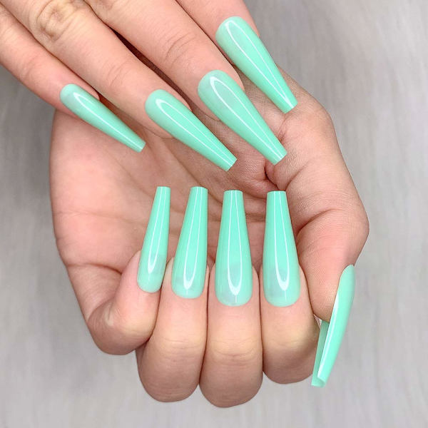 24 stk. Dyb Nude Ren Farve Ballerina Lang Kiste Glansende Falske Negle Tryk på Negle Falske Spidser Manicure til Kvinder og Piger