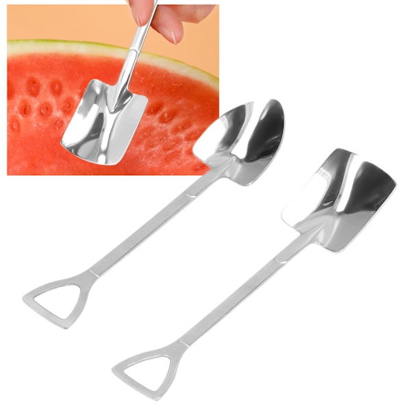 2 st skedslevar i rostfritt stål, robusta, hållbara, rostfria, blanka, ergonomiska, allmänt använda dessertskedar, silver