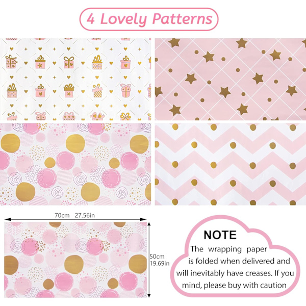 4 Rosa Presentpapper, Presentpapper för Födelsedagar, Gi