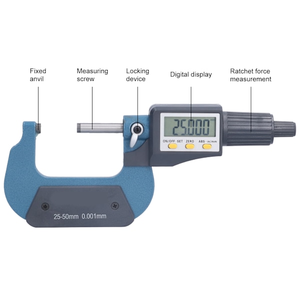 Digital Mikrometer 0,00005 tommer/0,001 mm Oppløsning Profesjonelle Tykkelsesmåleverktøy 25‑50 mm
