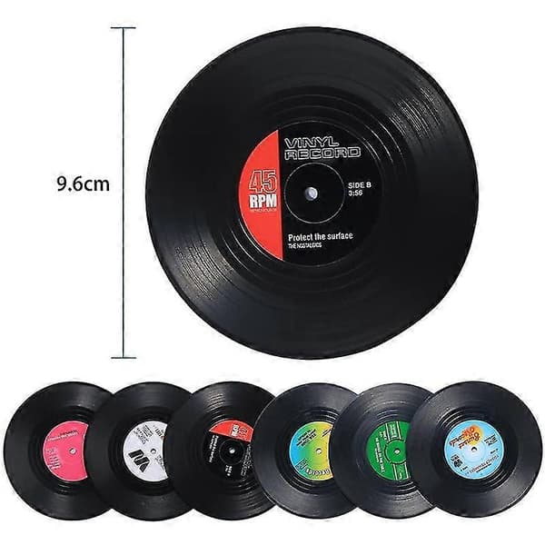 Plade Coasters til Drikkevarer, Sjove 6 Stykker Vinyl Disk Coasters, Effektiv Beskyttelse af Bordpladen