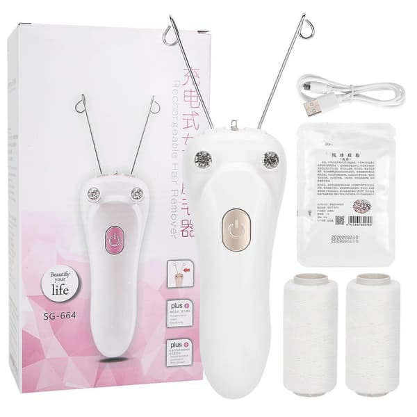 USB-laddningsbar elektrisk epilator med bomullstråd för ansikte och kropp, guld