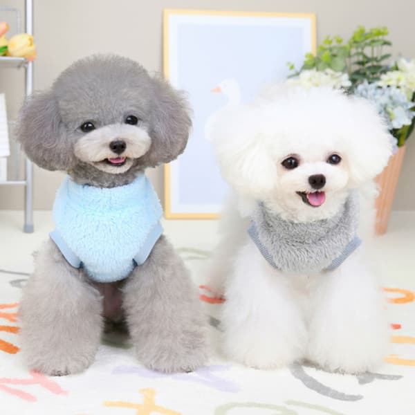 2-pack hundtröja med sele-ring, varma fleecetröjor för valpar, vinterkläder för husdjur, kläder med koppelhål (Blå+Grå)
