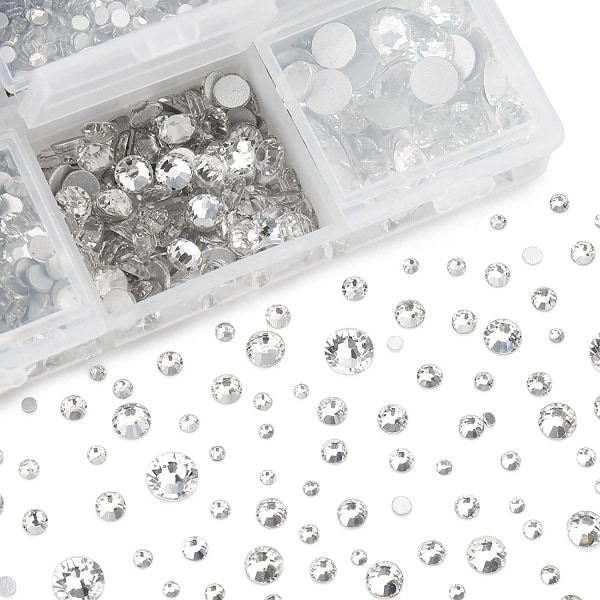 Blanke Rhinestones i Blandede Størrelser, Ikke Varmefikserede Runde Krystalsten